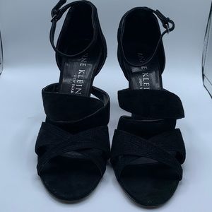 Anne Klein Suede Black High Heel Sandals .Open toe with ankle strap. Size 9.5